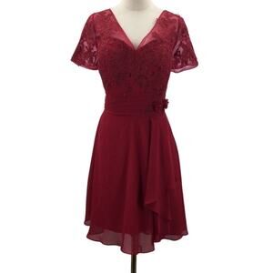 FORMAL 18 2X plus red lace up v neck wedding cocktail party knee dress NEW b29